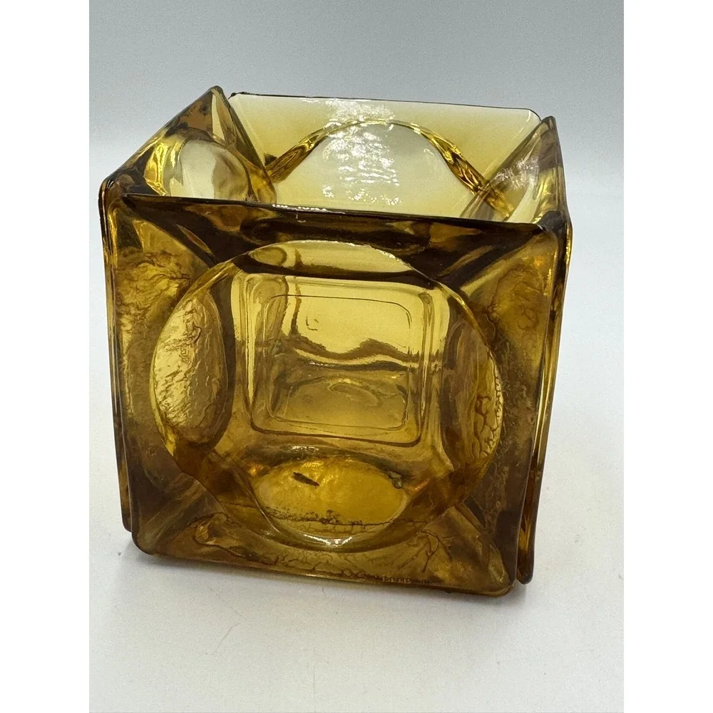 Art Glass Ashtray Amber Vase Planter Candle Holder Sculpture 5